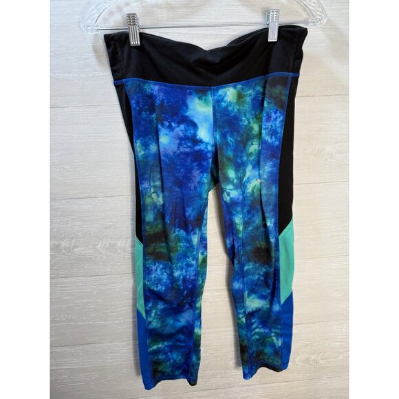 Womens Medium Tie-Dye Capri Leggings Blue & Green Polyester/Spandex Stretch Wais - Picture 5 of 8